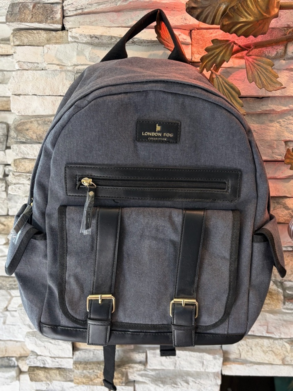 Backpack London Fog Gray Canvas Unisex Gold Hardware New Never Used